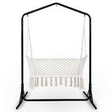 Gardeon Hammock Chair with Stand Macrame Outdoor Garden 2 Seater Cream - Front View