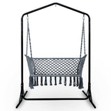 Gardeon Hammock Chair with Stand Macrame Outdoor Garden 2 Seater Grey - Front View