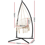 Gardeon Hammock Chair with Steel Stand Macrame Outdoor Swinging Cream - Front View
