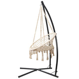 Gardeon Hammock Chair with Steel Stand Macrame Outdoor Swinging Cream - Side View