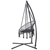 Gardeon Hammock Chair with Steel Stand Macrame Outdoor Swinging Grey - Side View