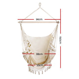 Gardeon Hanging Hammock Chair Outdoor Swing Hammocks Tassel Cream - Front View