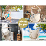 Gardeon Hanging Hammock Chair Outdoor Swing Hammocks Tassel Cream - Side View