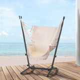 Gardeon Hammock Chair Outdoor Camping Hanging with Stand Cream - Close-Up Angle