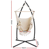 Gardeon Hammock Chair with Steel Stand Hanging Outdoor Tassel Cream - Front View