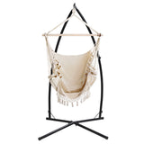 Gardeon Hammock Chair with Steel Stand Hanging Outdoor Tassel Cream - Side View