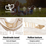Gardeon Hammock Chair with Steel Stand Hanging Outdoor Tassel Cream - Top-Down View