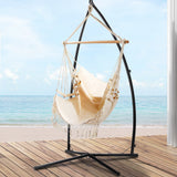 Gardeon Hammock Chair with Steel Stand Hanging Outdoor Tassel Cream - Low Angle