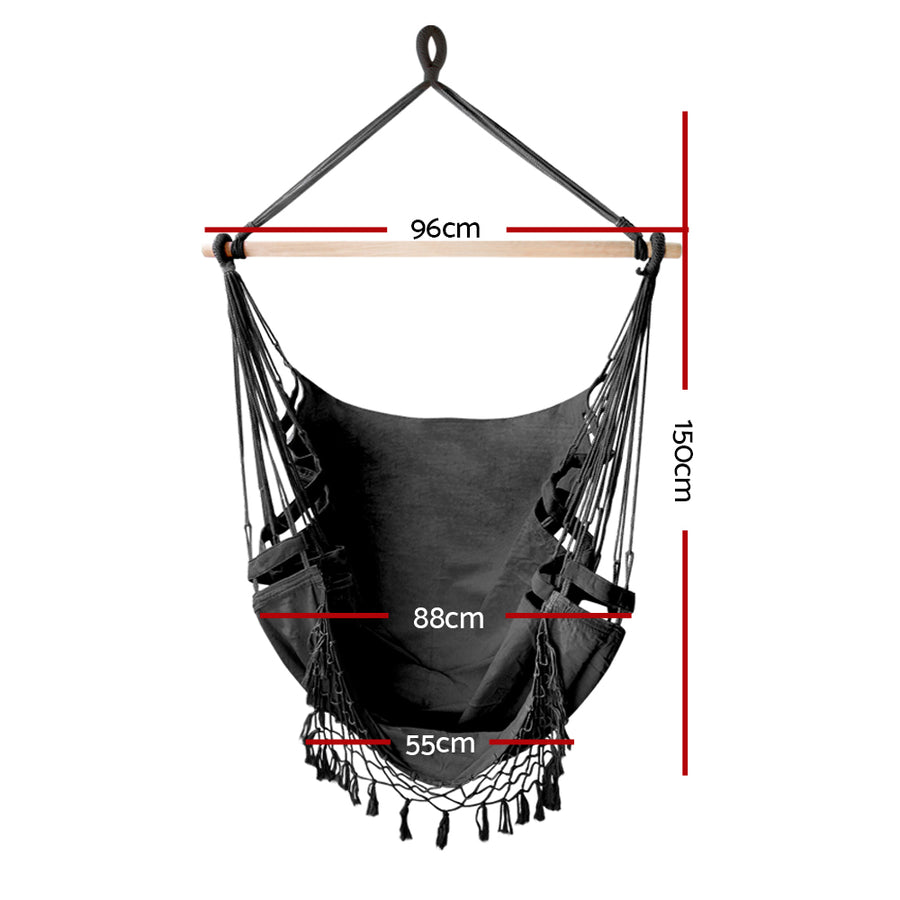 Gardeon Hanging Hammock Chair Outdoor Swing Hammocks Tassel Grey, image 2