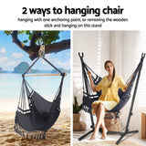Gardeon Hammock Chair Outdoor Camping Hanging with Stand Grey - 45-Degree Angle