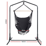 Gardeon Outdoor Hammock Chair with Stand Tassel Hanging Rope Hammocks Grey - Front View
