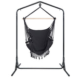 Gardeon Outdoor Hammock Chair with Stand Tassel Hanging Rope Hammocks Grey - Side View