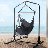 Gardeon Outdoor Hammock Chair with Stand Tassel Hanging Rope Hammocks Grey - Low Angle