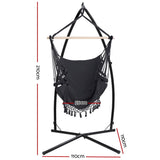 Gardeon Hammock Chair with Steel Stand Hanging Outdoor Tassel Grey - Front View