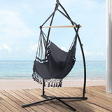 Gardeon Hammock Chair with Steel Stand Hanging Outdoor Tassel Grey - Low Angle