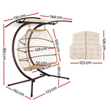 Gardeon Outdoor Egg Swing Chair Wicker Furniture Pod Stand Canopy 2 Seater Latte - Front View