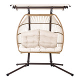Gardeon Outdoor Egg Swing Chair Wicker Furniture Pod Stand Canopy 2 Seater Latte - Side View