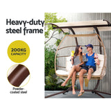 Gardeon Outdoor Egg Swing Chair Wicker Furniture Pod Stand Canopy 2 Seater Latte - Top-Down View
