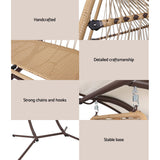 Gardeon Outdoor Egg Swing Chair Wicker Furniture Pod Stand Canopy 2 Seater Latte - Rear View