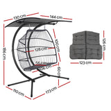 Gardeon Outdoor Egg Swing Chair Wicker Furniture Pod Stand Canopy 2 Seater Grey - Front View