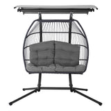 Gardeon Outdoor Egg Swing Chair Wicker Furniture Pod Stand Canopy 2 Seater Grey - Side View