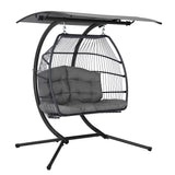 Gardeon Outdoor Egg Swing Chair Wicker Furniture Pod Stand Canopy 2 Seater Grey - Close-Up Angle