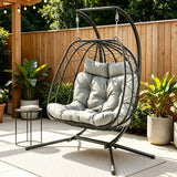 Gardeon Outdoor Swing Chair 2 Seater with Stand Cushion Rattan Patio Furniture