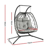 Gardeon Outdoor Swing Chair 2 Seater with Stand Cushion Rattan Patio Furniture