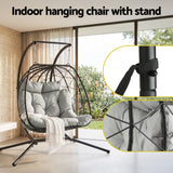 Gardeon Outdoor Swing Chair 2 Seater with Stand Cushion Rattan Patio Furniture - Close-Up Angle