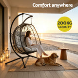 Gardeon Outdoor Swing Chair 2 Seater with Stand Cushion Rattan Patio Furniture - Low Angle