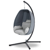 Gardeon Outdoor Egg Swing Chair Patio Furniture Pod Stand Canopy Foldable Grey