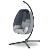 Gardeon Outdoor Egg Swing Chair Patio Furniture Pod Stand Canopy Foldable Grey - Low Angle