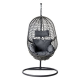 Gardeon Outdoor Egg Swing Chair Wicker Rattan Furniture Pod Stand Cushion Black - Side View