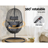 Gardeon Outdoor Egg Swing Chair Wicker Rattan Furniture Pod Stand Cushion Black - 45-Degree Angle