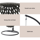 Gardeon Outdoor Egg Swing Chair Wicker Rattan Furniture Pod Stand Cushion Black - Rear View