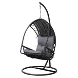 Gardeon Outdoor Egg Swing Chair Wicker Furniture Pod Stand Armrest Black - Close-Up Angle