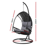 Gardeon Outdoor Egg Swing Chair Wicker Furniture Pod Stand Armrest Black - Front View