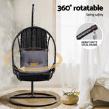 Gardeon Outdoor Egg Swing Chair Wicker Furniture Pod Stand Armrest Black - Rear View