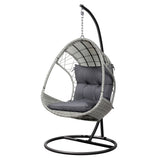 Gardeon Outdoor Egg Swing Chair Wicker Furniture Pod Stand Armrest Light Grey - Close-Up Angle