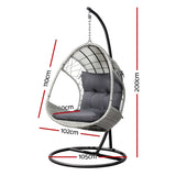 Gardeon Outdoor Egg Swing Chair Wicker Furniture Pod Stand Armrest Light Grey - Front View