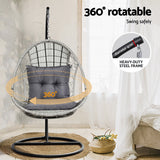 Gardeon Outdoor Egg Swing Chair Wicker Furniture Pod Stand Armrest Light Grey - Rear View