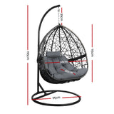 Gardeon Outdoor Egg Swing Chair Wicker Rattan Furniture Pod Stand Cushion Grey - Front View