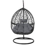 Gardeon Outdoor Egg Swing Chair Wicker Rattan Furniture Pod Stand Cushion Grey - Side View
