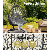 Gardeon Outdoor Egg Swing Chair Wicker Rattan Furniture Pod Stand Cushion Grey - Top-Down View