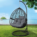 Gardeon Outdoor Egg Swing Chair Wicker Rattan Furniture Pod Stand Cushion Grey - Close-Up Angle