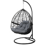Gardeon Outdoor Egg Swing Chair Wicker Rattan Furniture Pod Stand Cushion Grey - Low Angle