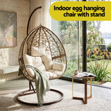 Gardeon Outdoor Egg Swing Chair Wicker Rattan Furniture Pod Stand Cushion Latte - Top-Down View