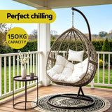 Gardeon Outdoor Egg Swing Chair Wicker Rattan Furniture Pod Stand Cushion Latte