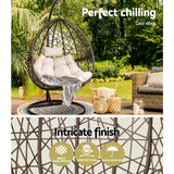 Gardeon Outdoor Egg Swing Chair Wicker Rattan Furniture Pod Stand Cushion Latte - Top-Down View