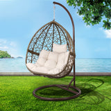 Gardeon Outdoor Egg Swing Chair Wicker Rattan Furniture Pod Stand Cushion Latte - Close-Up Angle